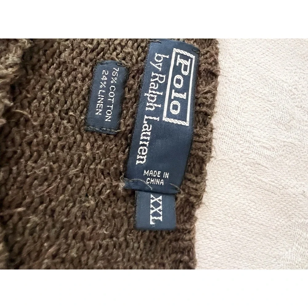 Polo Ralph Lauren Sweater Men's XXL Brown Knit Cotton Linen Blend Long Sleeve